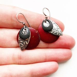 Vintage boho red disc tribal drop earrings